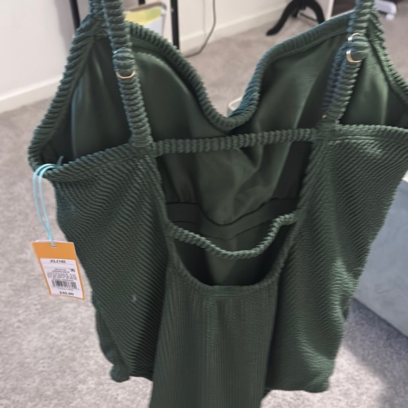 NWT Kona Sol Olive Women's Textured Square Neck One-Piece Swimsuit - Picture 7 of 10